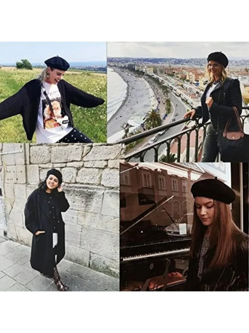 6-Piece Wool Beret Set for Women | French Artist Hats | Solid Color Costumes